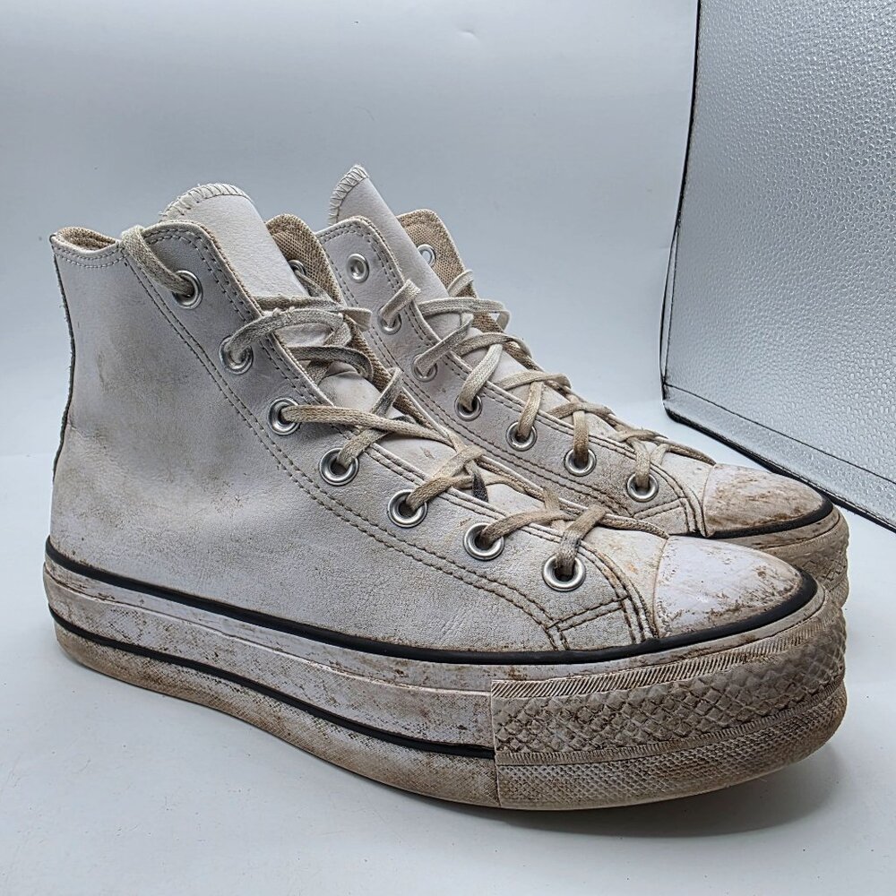 Converse Chuck Taylor All Star Lift Platform High Womens 8.5 White Leather Shoes